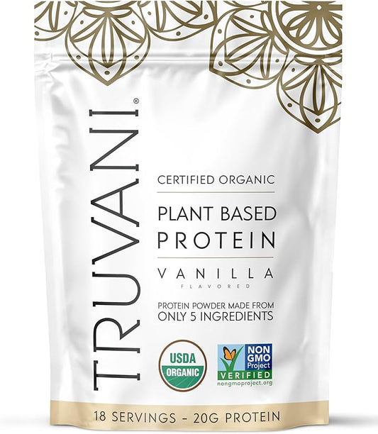 Truvani Vegan Pea Protein Powder | Vanilla | 20g Organic Plant Based Protein | 18 Servings | Keto | Gluten & Dairy Free | Low Carb | No Added Sugar