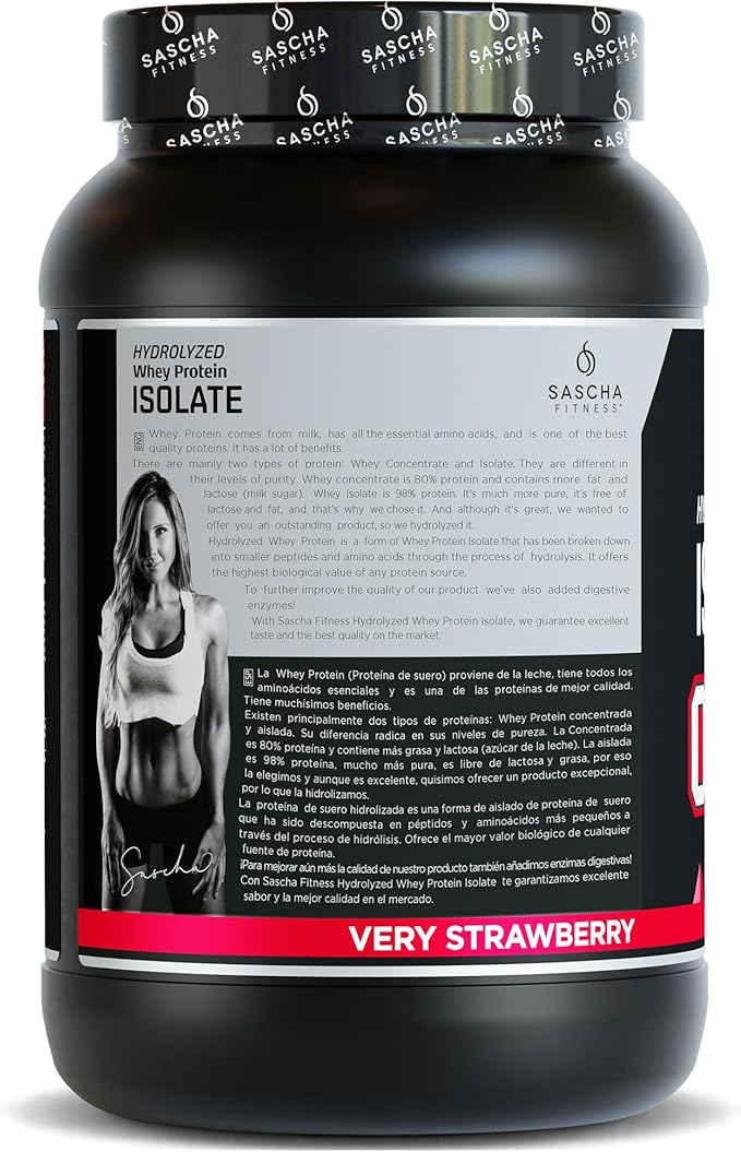 SASCHA FITNESS Hydrolyzed Whey Protein Isolate,100% Grass-Fed (2 Pounds, Strawberry)