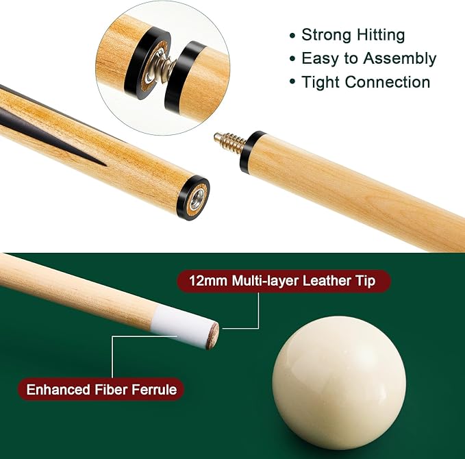 Jenaai 55 Pcs Pool Table Accessories 16 Pcs Billiard Balls 6 Set Pool Sticks Triangle Diamond Ball Holder Cue Chalks Cue Tip and Brush Set