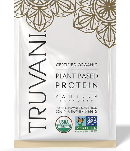 Truvani Vegan Pea Protein Powder | Vanilla | 20g Organic Plant Based Protein | 1 Serving | Keto | Gluten & Dairy Free | Low Carb | No Added Sugar