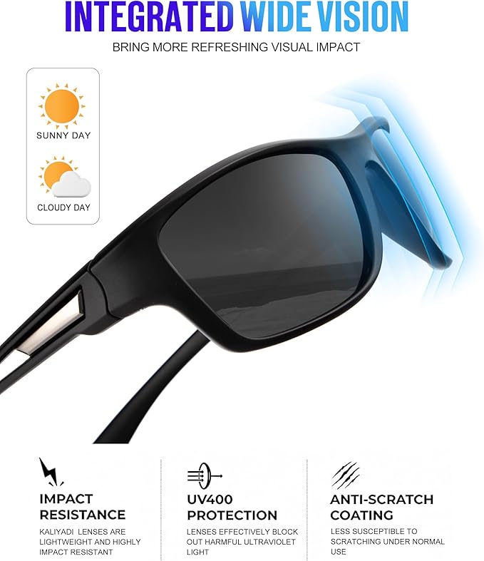 KALIYADI Polarized Sunglasses for Men, Sports Sun Glasses for Driving Cycling Fishing with UV protection