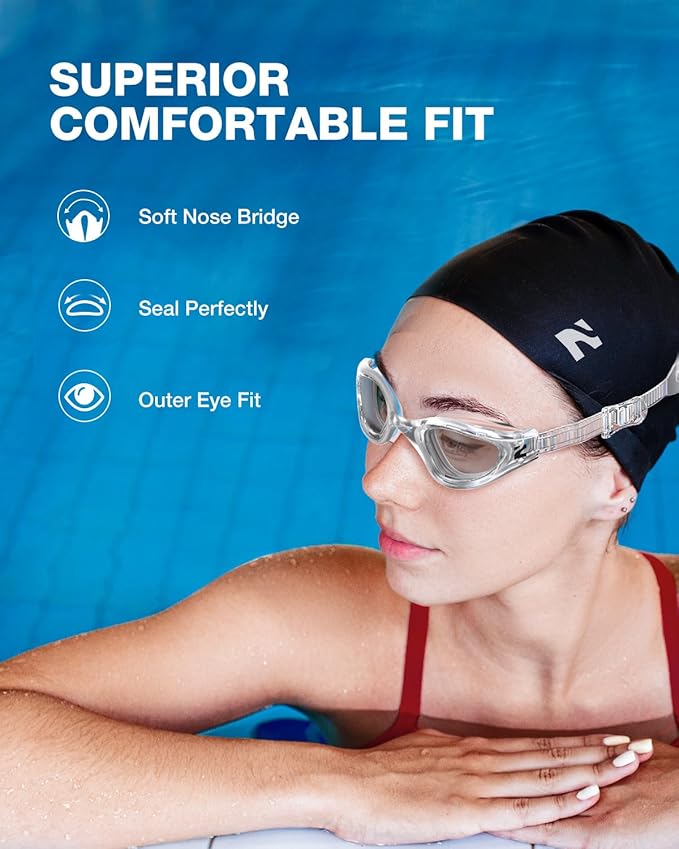 ZIONOR G1 Lite Swim Goggles with Swim Cap Comfortable Anti-fog Swimming Goggles Cap Set for Adult Men Women
