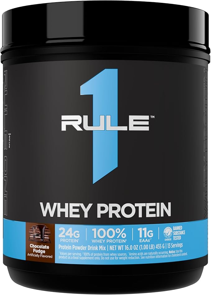 Rule 1 Whey Protein – 24g Fast-Acting Protein from All-Whey Sources with Naturally Occurring EAAs & BCAAs for Workout Recovery or Anytime Use (1 Pound*, Chocolate Fudge)