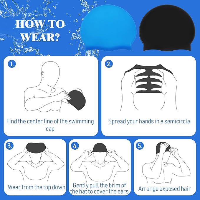 Syhood 6 Pieces Unisex Adult Silicone Swim Cap Waterproof Swimming Hat Non Slip Pool Hat Elastic Silicone Cap for Long and Short Hair