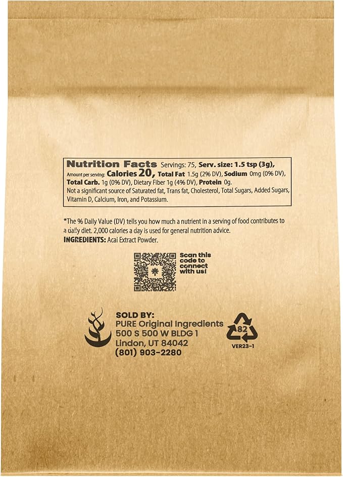 PURE ORIGINAL INGREDIENTS Acai Berry Powder (8 oz) Superfood, Vegan, Non-GMO, Gluten-Free