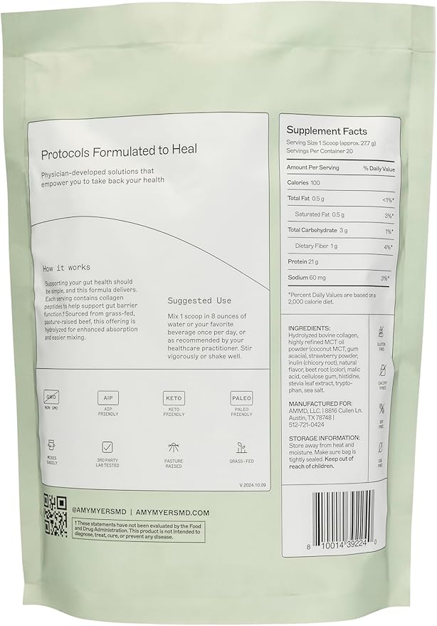 Amy Myers MD Paleo Protein Powder - Strawberries & Cream, 20 Servings - Collagen-Based Gut Function Support - Gluten-Free & Non-Dairy Protein Supplement