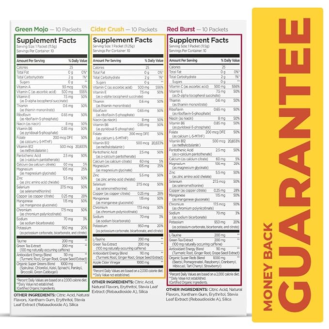 Pureboost Superfoods Clean Energy Booster, Energy Drink Mix with Apple Cider Vinegar, 7 Organic Red or Green Superfoods. Sugar-Free, No Sucralose, Electrolytes (Combo Pack, 30 Count)