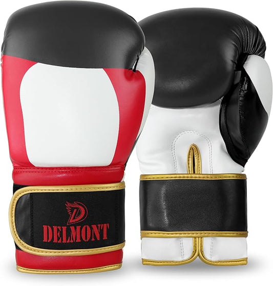 Delmont Boxing Gloves for Men and Women - Heavy Bag, Kickboxing, Sparring & Training Gloves with Multi-Layer Padding, Wrist Support & Breathable Lining - Pro Gloves for Adult Fighters & Beginners