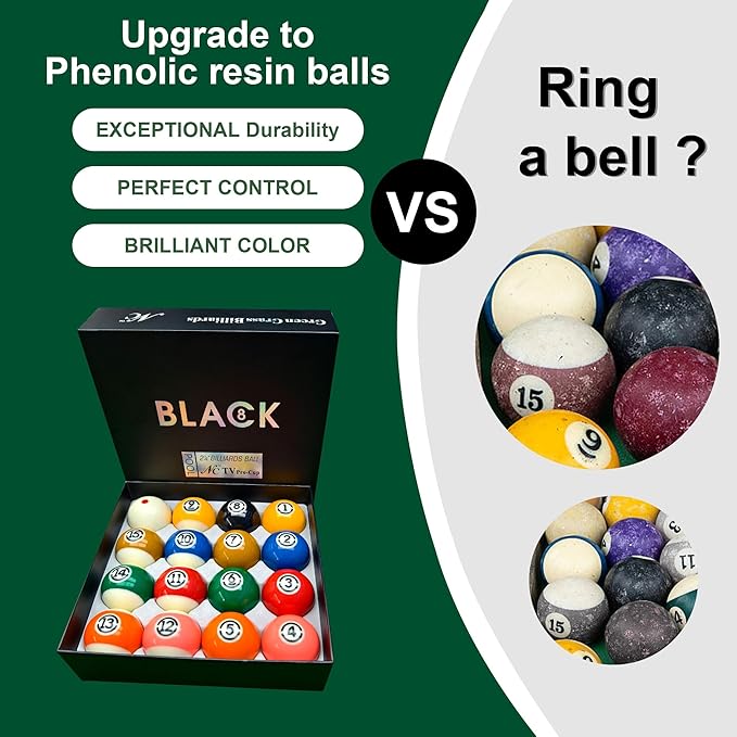 Billiard Balls Set 2-1/4" Regulation Size Pool Table Balls for Replacement (16 Resin Balls)
