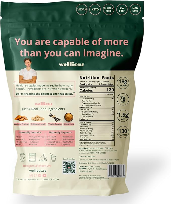 Clean Vegan Protein Powder Vanilla - Plant Based Protein, Dairy Free, for Gut Health, No Sodium, High Fiber, Keto Friendly, Non Dairy, Lactose Free Protein Powder