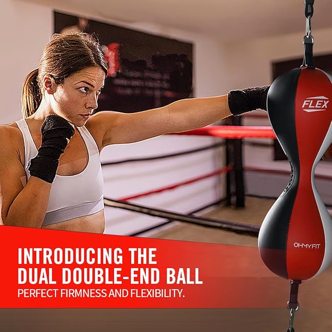 Flex Double End Punching Bag - Bungee Cords w/Special Flex Adjustable System - Durable Bladder Speed Bag - Boxing Training Equipment for Adults - Home Gym Accessories