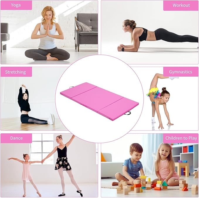 ZENOVA Gymnastics Mat 6'x3'x2''/4'x8'x2'' Exercise Mat Gym Mat for Home Aerobics Workout Foldable Tumbling Mat Children Gifts