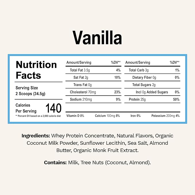 Rise Grass-Fed Whey Protein Powder - Vanilla | 25g Protein No Artificial Flavors, Colors, or Preservatives - Sugar Free, Gluten-Free, Soy Free (2.3 lbs)