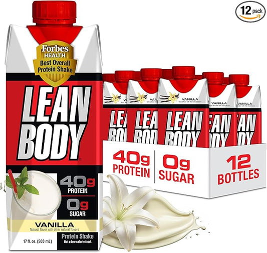 Lean Body Ready-to-Drink Vanilla Protein Shake, 40g Protein, Whey Blend, 0 Sugar, Gluten Free, 22 Vitamins & Minerals, 17 Fl Oz (Pack of 12) LABRADA