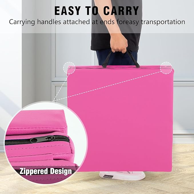 Gymnastics Tumbling Mats Portable Gymnastics Mat Foldable Tumbling Mat 2'x6'/4'x8' PU Leather Exercise Mat Yoga Mat with Carrying Handles for home Workout outdoor Yoga Gymnastics