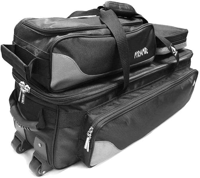 Pyramid Path Triple Tote Roller Plus Bowling Bag with Detachable Shoe Bag (Fits US Mens Size 15), Accessory and Side Pocket, Lightweight Travel Design
