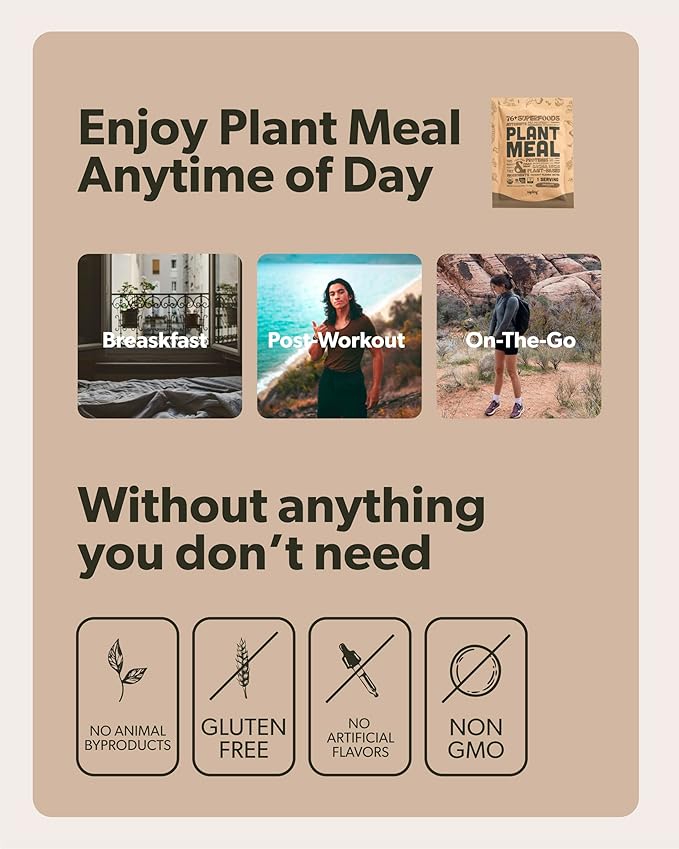 Plant Meal Replacement Shake - Chocolate - 25g of Plant Based Vegan Protein Powder, 76+ Organic Superfoods, Vitamins & Minerals, Mushrooms, Super Greens, Digestive Enzymes & Probiotics - 1 Serving