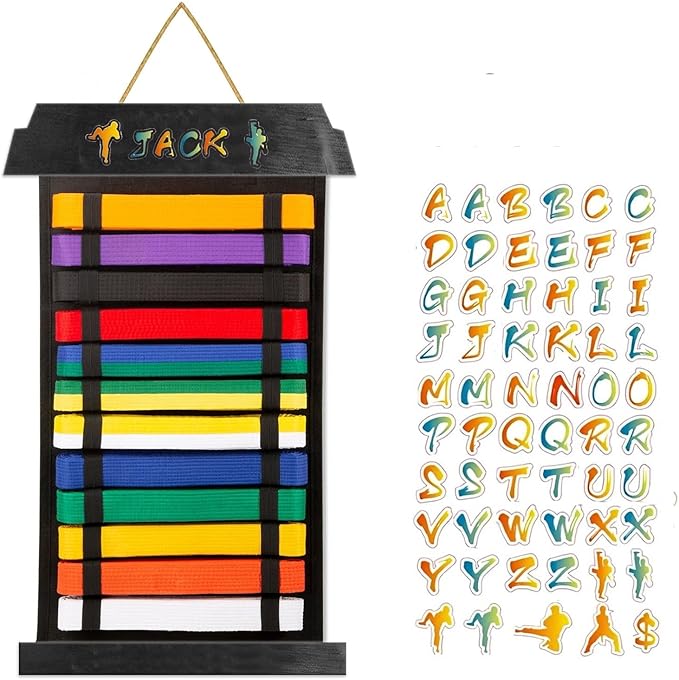 Karate Belt Display Rack - Holds Up to 12 Belts, Taekwondo & BJJ Belt Display Holder for Martial Arts, No Assembly Required, Martial Arts Belt Display for Teenagers & Adults