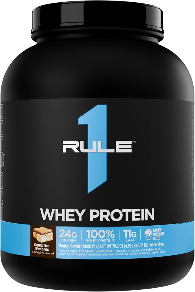 Rule 1 Whey Protein – 24g Fast-Acting Protein from All-Whey Sources with Naturally Occurring EAAs & BCAAs for Workout Recovery or Anytime Use (5 Pounds*, Campfire S'Mores)