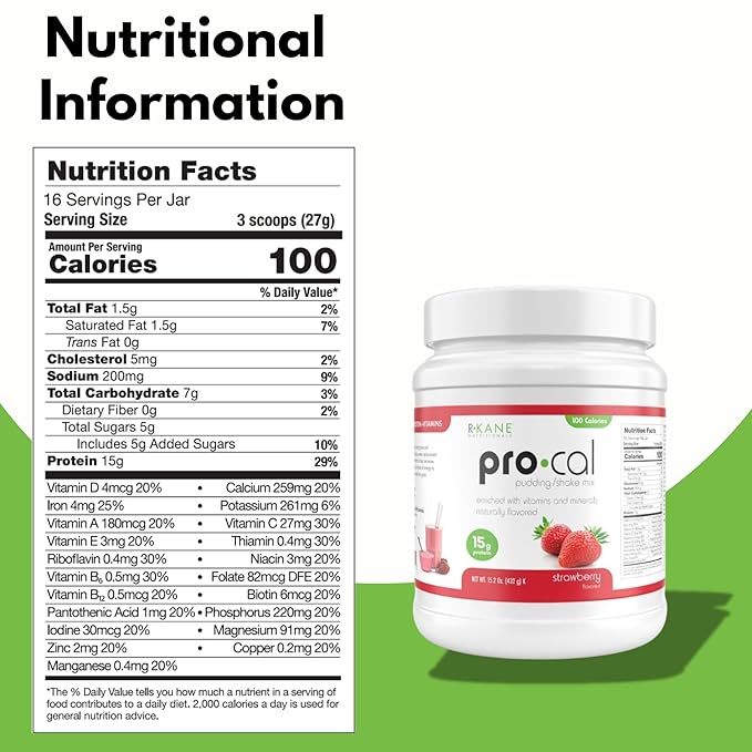 Pro-Cal Strawberry Meal Replacement Powder, 16.4 oz – High Protein, Low Calorie Shake & Pudding Mix – 16 Servings, Delicious & Easy to Prepare – Supports Healthy Weight Management (15.2oz, Strawberry)