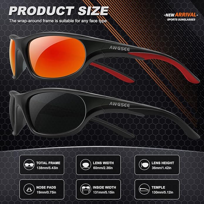 Polarized Sports Sunglasses for Men,TR90 Unbreakable Frame Sunglasses for Fishing Driving Cycling UV400 Protection