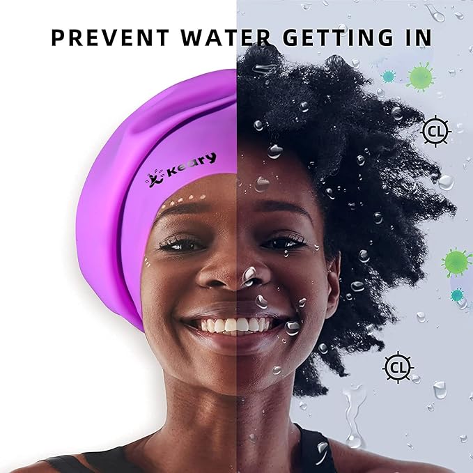 Keary Extra Large Swim Cap for Braids and Dreadlocks Extensions Weaves Long Hair, Waterproof Silicone Cover Ear Bath Pool Shower Swimming Cap for Adult Youth to Keep Hair Dry, Easy to Put On and Off