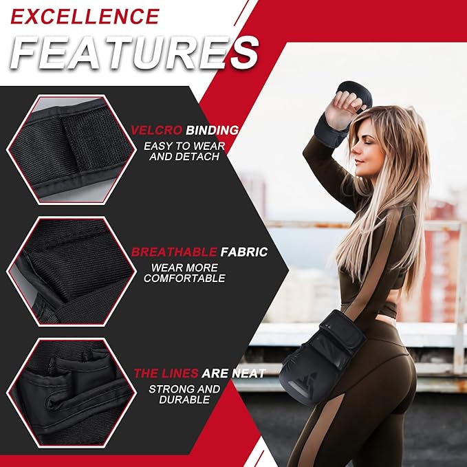 MMA Gloves for Sparring Grappling, Hybrid Open Palm Martial Arts Mitts, Maya Hide Leather Wrist Support, Fighting Combat Sports MMA Boxing Glove for Men Women Punching Bag Muay Thai Training