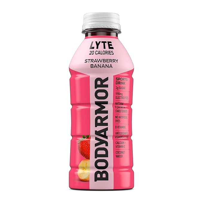 BODYARMOR LYTE Sports Drink Low-Calorie Sports Beverage, Strawberry Banana, Coconut Water Hydration, Natural Flavors With Vitamins, Potassium-Packed Electrolytes, Perfect For Athletes, 16 Fl Oz (Pack of 12)
