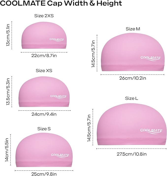 COOLMATE Fabric Swim Cap for Adult Women Men Kid 3 4 6 8 14 16, Silicone Water Resistant Layer, Cloth Swim Cap Gifts for Swimmers, Lightweight for Pool, Lap Swimming (1 pc)