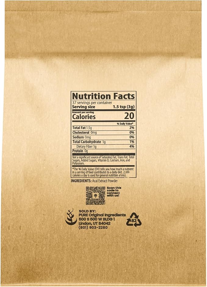 PURE ORIGINAL INGREDIENTS Acai Berry Powder, 4 oz, Superfood, Vegan, Non-GMO, Gluten Free