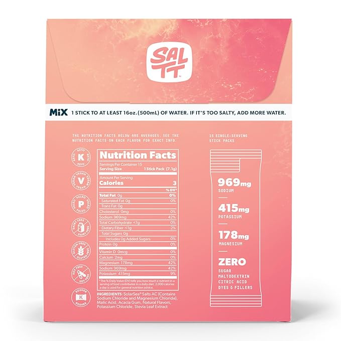 Keto Chow SALTT Electrolytes Powder Packets, Fruit Variety Pack (15 Packets) - Magnesium, Potassium, Sodium, Trace Minerals - Vegan & Gluten Free - Travel Essentials - Made in USA