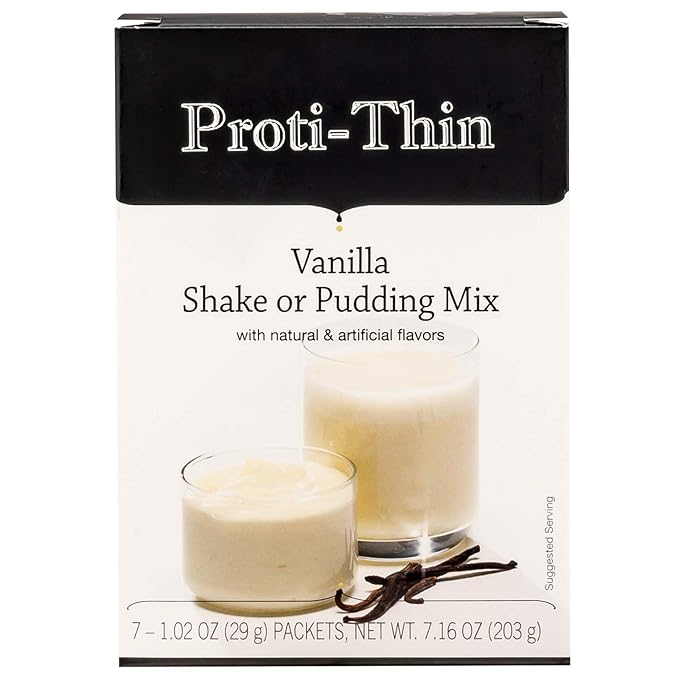 Proti-Thin High Protein Creamy Vanilla Pudding/Shake Mix, 15g Protein, Low Calorie, Low Carb, Low Fat, Low Sugar, No Gluten Ingredients, Aspartame Free, KETO Friendly, Ideal Protein Compatible, 7/Box