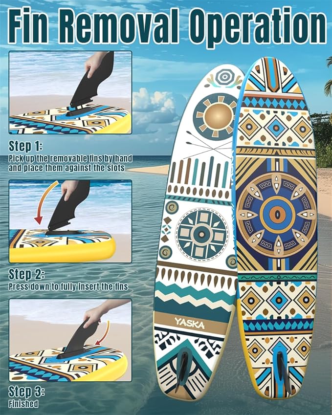 YASKA Inflatable Stand Up Paddle Board - 11ft Extra Wide Paddleboard with Premium SUP Board Accessories,Camera Mount,Non-Slip EVA Deck,5 Handles,Youth/Adult