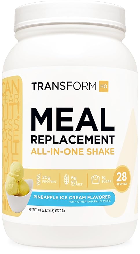 TransformHQ Meal Replacement Shake Powder 28 Servings (Pineapple Ice Cream Flavored) - Gluten Free, Non-GMO
