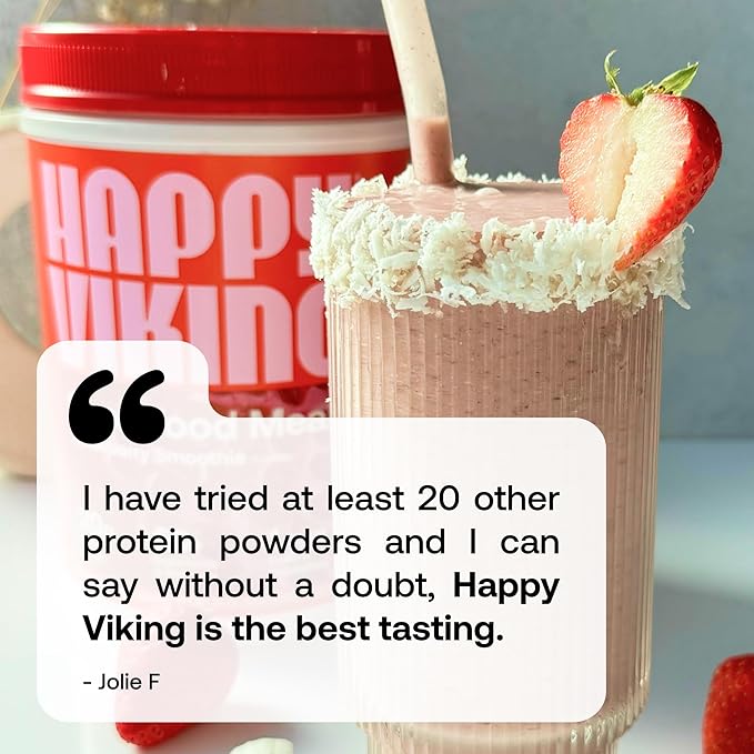 Happy Viking Strawberry Protein + Superfoods Powder, Created by Venus Williams, 20G Protein, Low Carb, Keto, Vegan, Gluten-Free, Non-GMO, Superfoods, Complete Meal Replacement, 1 Canister (24 oz.)