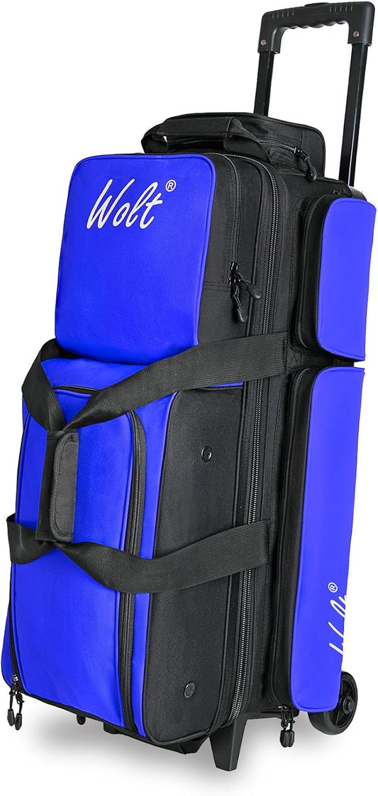WOLT 3 Ball Bowling Bags with Wheels,Bowling Ball Bag 3 Ball Roller with Separate Shoe Compartment and Accessory Pocket, Retractable Handle Extends to 38’’