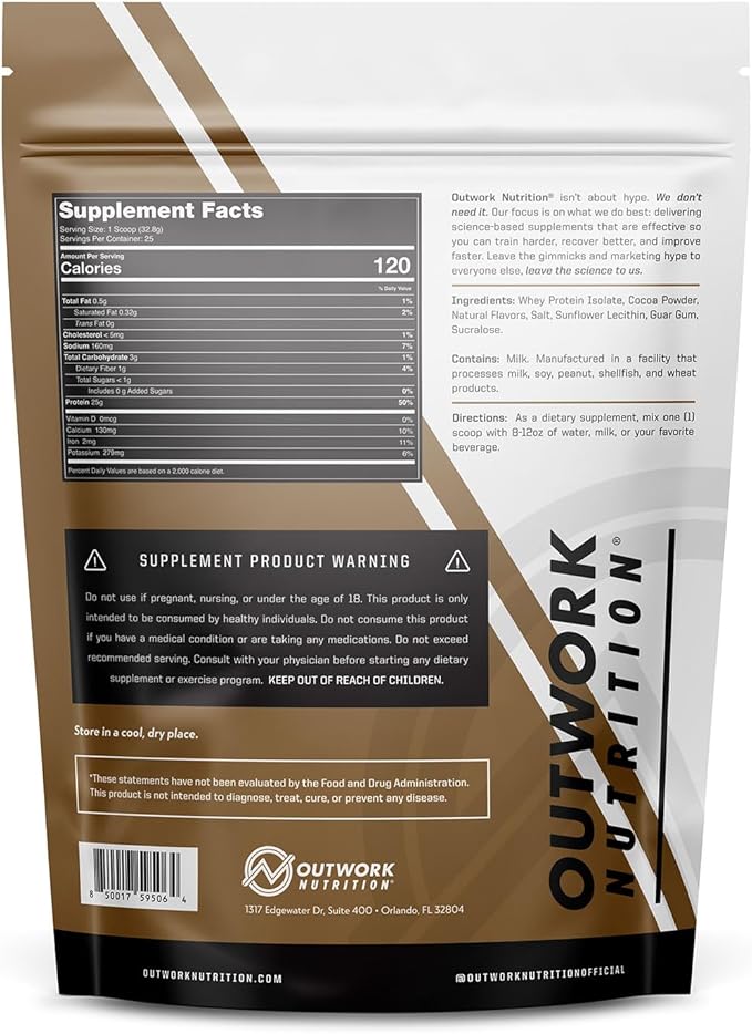 Outwork Nutrition Whey Isolate Protein Powder - Accelerates Muscle Building & Recovery - Low Lactose, Gluten-Free - Post Workout Supplement - Enhanced Protein Synthesis, 1.8lbs Chocolate