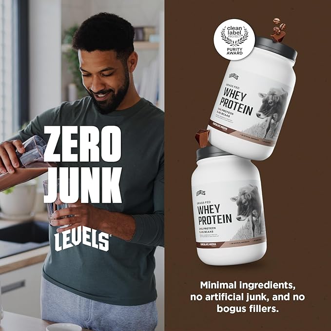 Levels Grass Fed Whey Protein Powder, No Artificials, 24G of Protein, Chocolate Mocha, 2LB