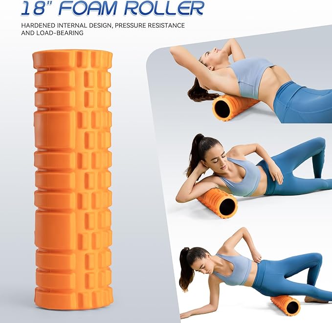 Foam Roller High Density Foam Roller Set for Deep Tissue Muscle Massage, 18" Trigger Point Fitness Exercise Massage Roller, Self-Myofascial Release for Whole Body (Orange)