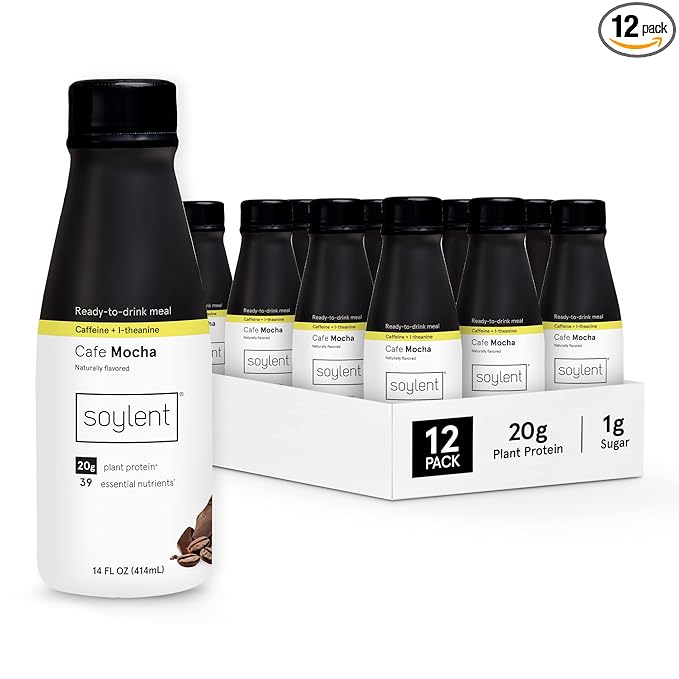 Soylent Complete Coffee Meal Replacement Shake, Cafe Mocha, Ready-to-Drink Plant Based Caffeinated Protein Drink, Contains 20g Vegan Protein and 1g Sugar, 14oz (12 Pack)