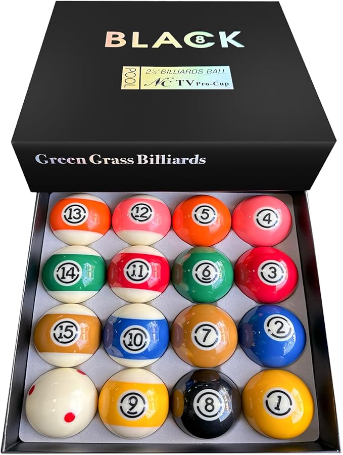 Billiard Balls Set 2-1/4" Regulation Size Pool Table Balls for Replacement (16 Resin Balls)