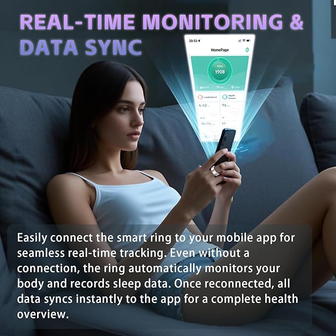 Fitness Tracker Ring for Women – Smart Ring with Heart Rate, SpO2, Blood Pressure, Sleep Monitoring, Step & Calorie Counter, 5ATM Waterproof, No Subscription Fee (Silver, 8)