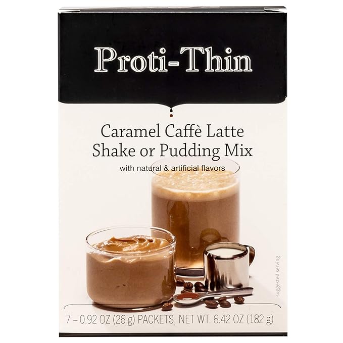 Proti-Thin High Protein Caramel Cafe Latte Shake Mix, Aspartame-Free, Gluten-Free, 1 Pack of 7 Servings