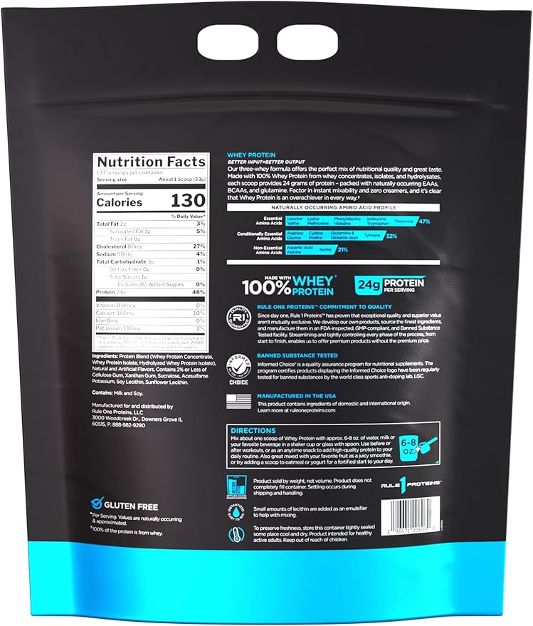 Rule 1 Whey Protein – 24g Fast-Acting Protein from All-Whey Sources with Naturally Occurring EAAs & BCAAs for Workout Recovery or Anytime Use (10 Pounds*, Vanilla Ice Cream)
