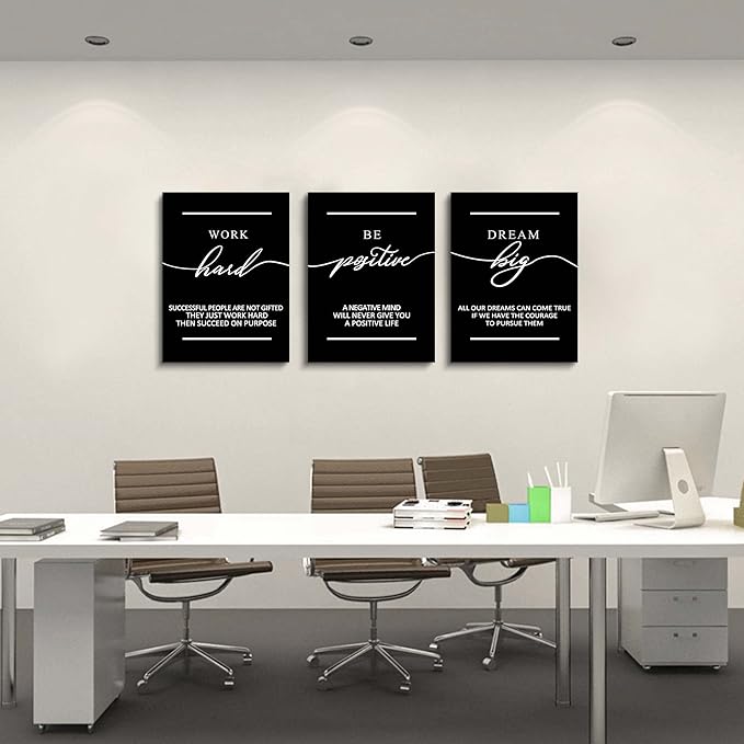Motivational Wall Art - Inspirational Canvas Poster Prints Black Quotes Paintings Picture Entrepreneur Positive Quotes Office Wall Decor Decoration for Living Room Bedroom Framed