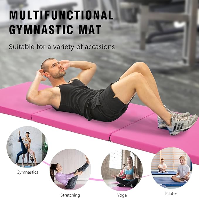 Gymnastics Tumbling Mats Portable Gymnastics Mat Foldable Tumbling Mat 2'x6'/4'x8' PU Leather Exercise Mat Yoga Mat with Carrying Handles for home Workout outdoor Yoga Gymnastics