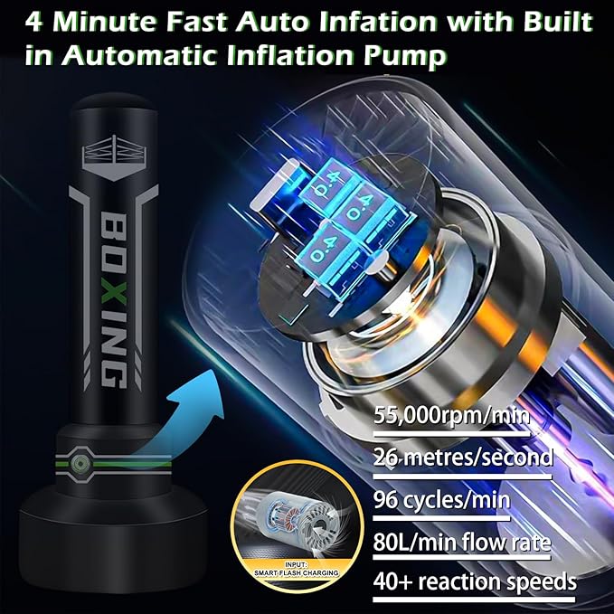 Upgrated Standing Punching Bag for Adults, Boxing Bag with Automatic Built in Air Pump and 12OZ Gloves, 69'' Kicking Bag Boxing Equipment Heavy Bag for Training MMA Muay Thai Fitness