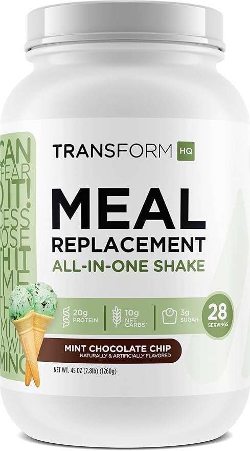 TransformHQ Meal Replacement Shake Powder 28 Servings (Mint Chocolate Chip) - 20G Protein per Serving, Non-GMO