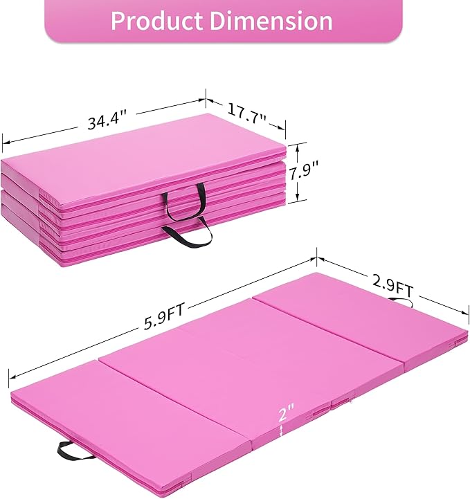 ZENOVA Gymnastics Mat 6'x3'x2''/4'x8'x2'' Exercise Mat Gym Mat for Home Aerobics Workout Foldable Tumbling Mat Children Gifts
