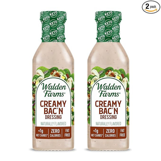 Walden Farms Creamy Bac’n Dressing – Low Carb, Calorie-Free, Gluten-Free, Keto-Friendly, Sugar-Free, Fat-Free, Dairy-Free Smoky Bacon Flavor – 2-Pack, 12 oz Bottles